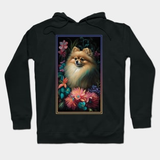 Pomeranian Dog Vibrant Tropical Flower Tall Digital Oil Painting Portrait 3 Hoodie